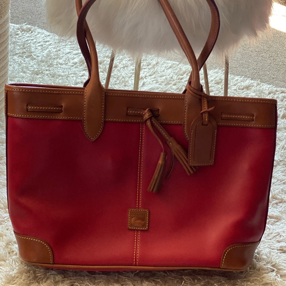 Dooney & Bourke Red Leather Tote Purse, Vintage!
